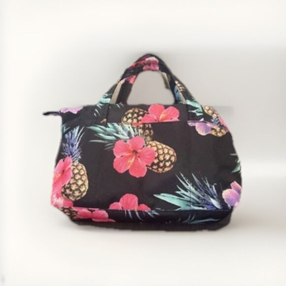 Herschel Supply Co Strand Duffle Tote Bag Pineapple Flowers Black NWOT - Picture 2 of 11